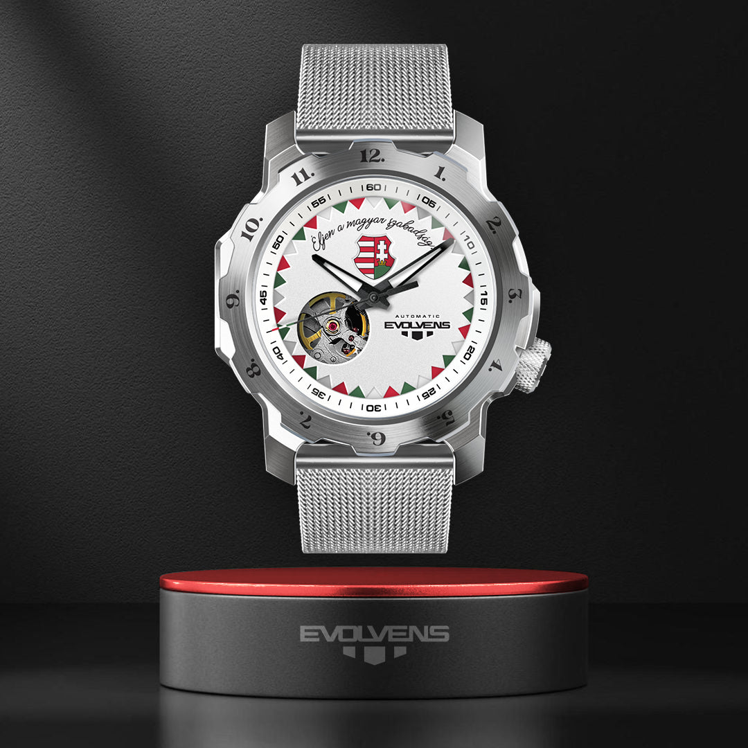 Evolvens MÁRCIUS - 44 mm Ezüst Egyedi Automata Karóra