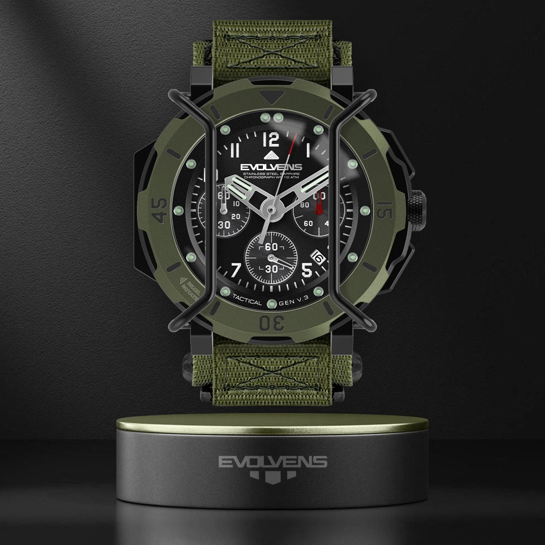 Evolvens TACTICAL - 49 mm Chronograph Katonai Karóra - OD-Green