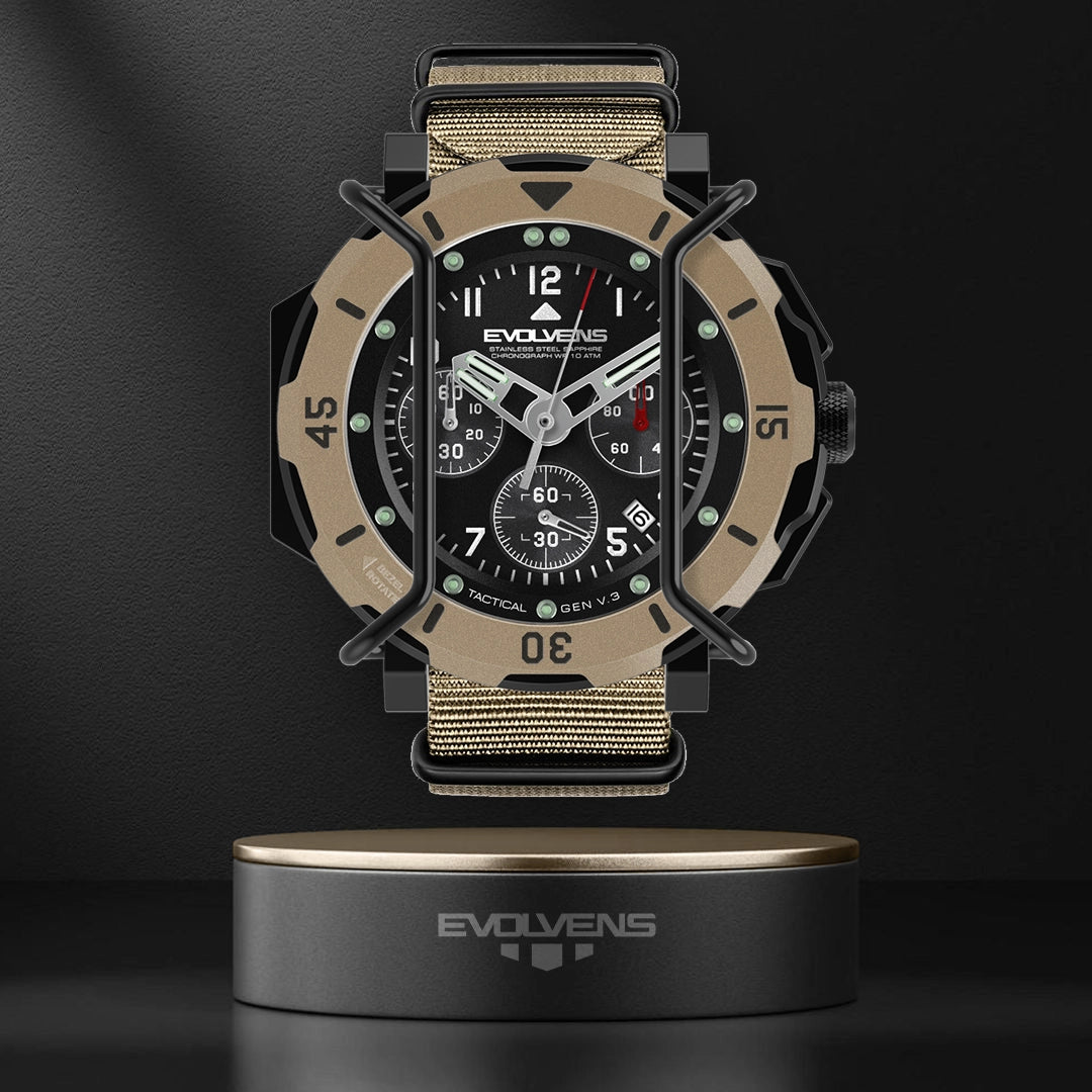Evolvens TACTICAL - 49 mm Chronograph Katonai Karóra - Desert