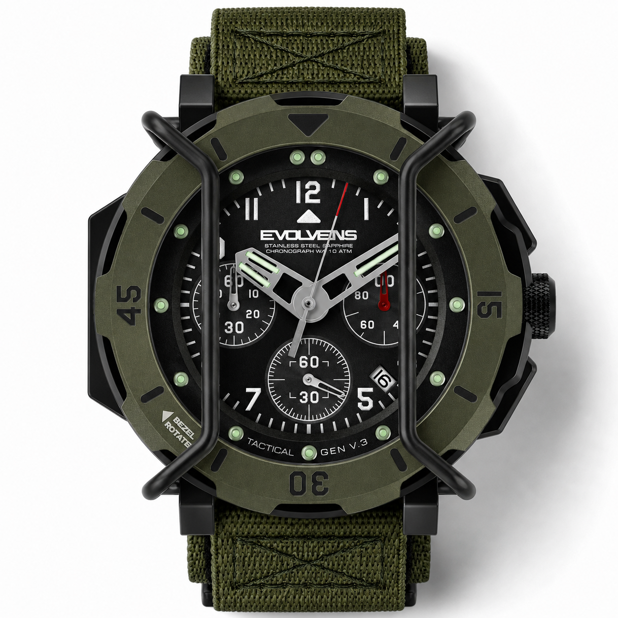Evolvens TACTICAL - 49 mm Chronograph Katonai Karóra - OD-Green