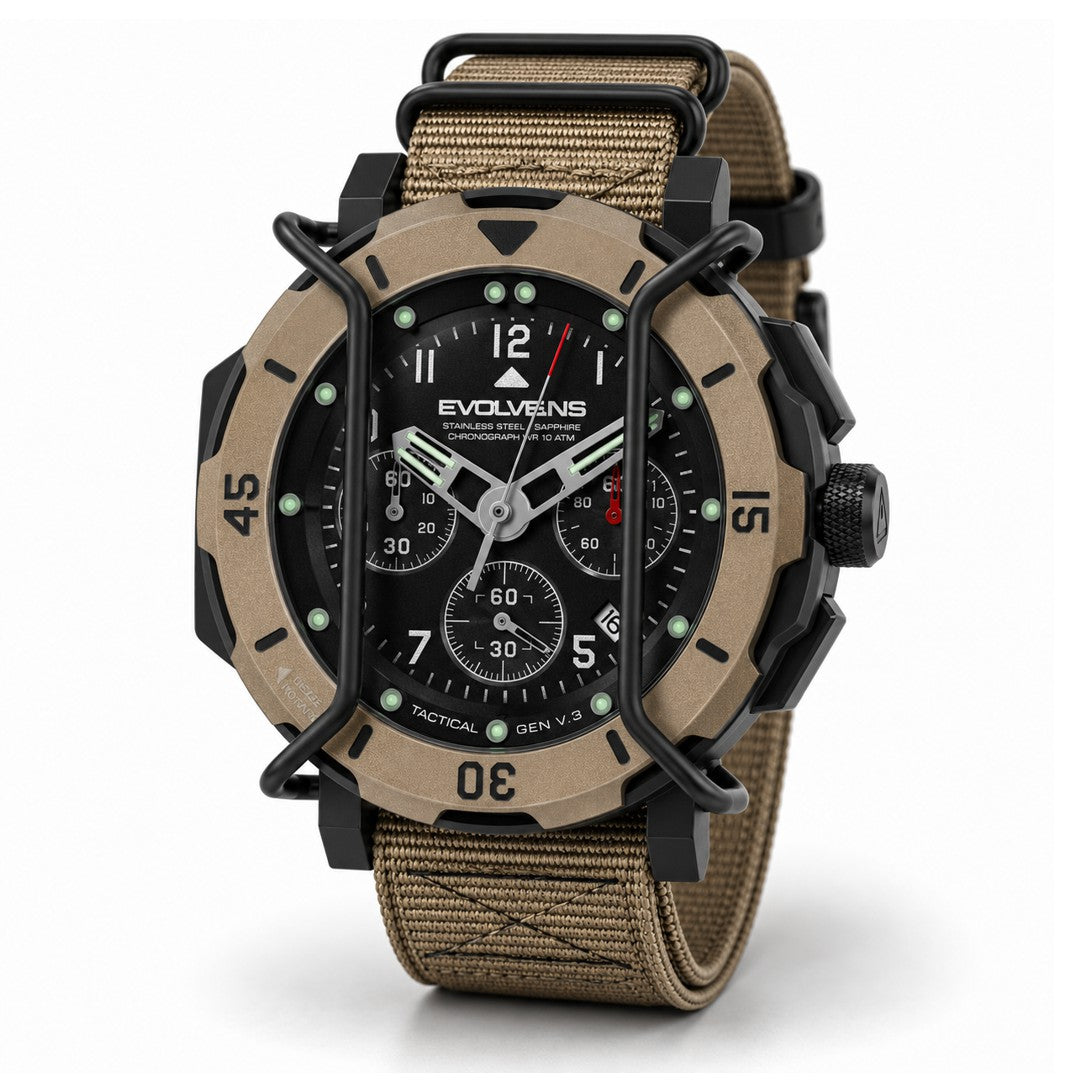 Evolvens TACTICAL - 49 mm Chronograph Katonai Karóra - Desert