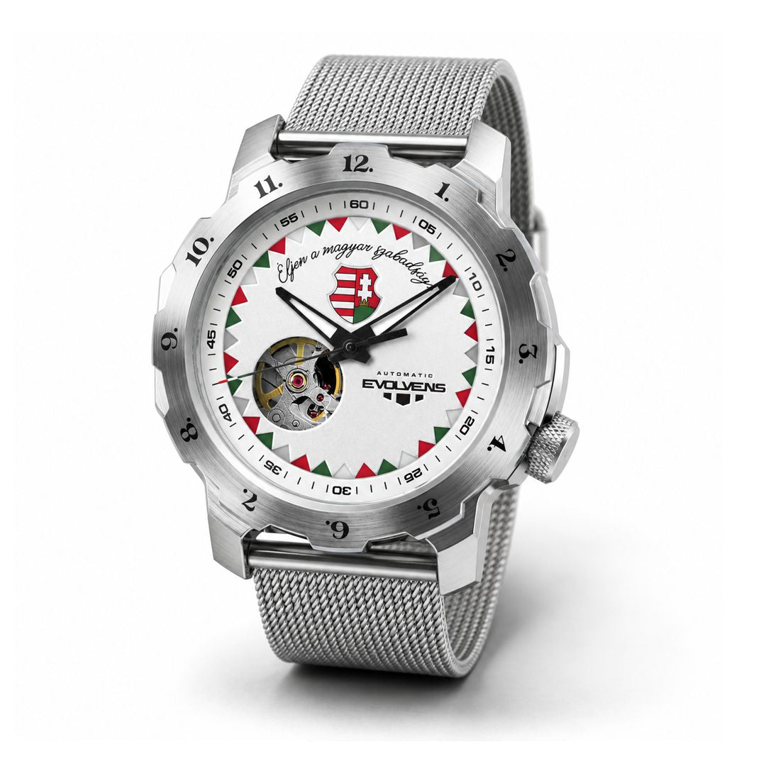 Evolvens MÁRCIUS - 44 mm Ezüst Egyedi Automata Karóra