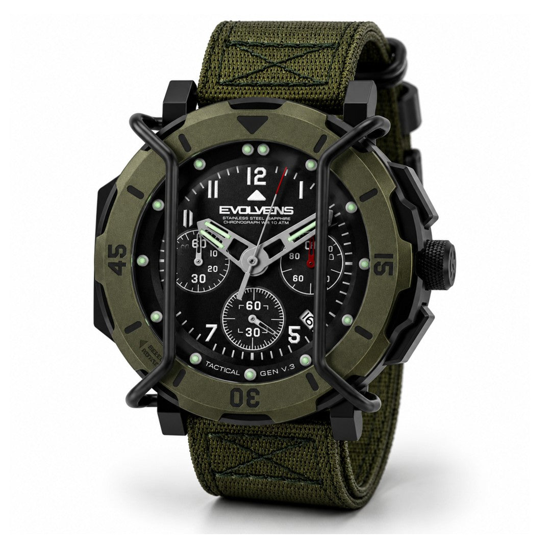 Evolvens TACTICAL - 49 mm Chronograph Katonai Karóra - OD-Green