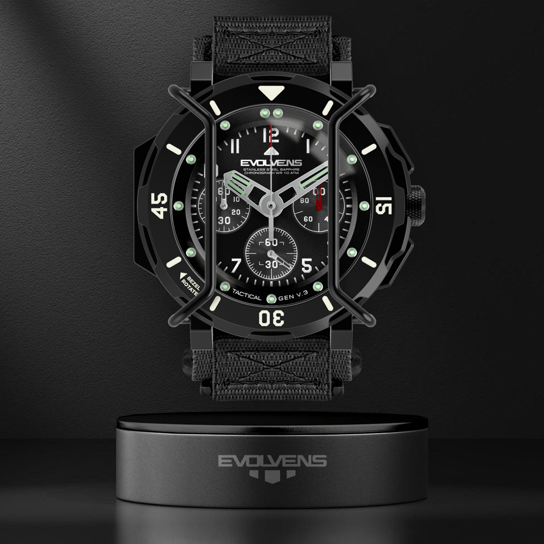 Evolvens TACTICAL - 49 mm Chronogrpah Katonai Karóra - Fekete