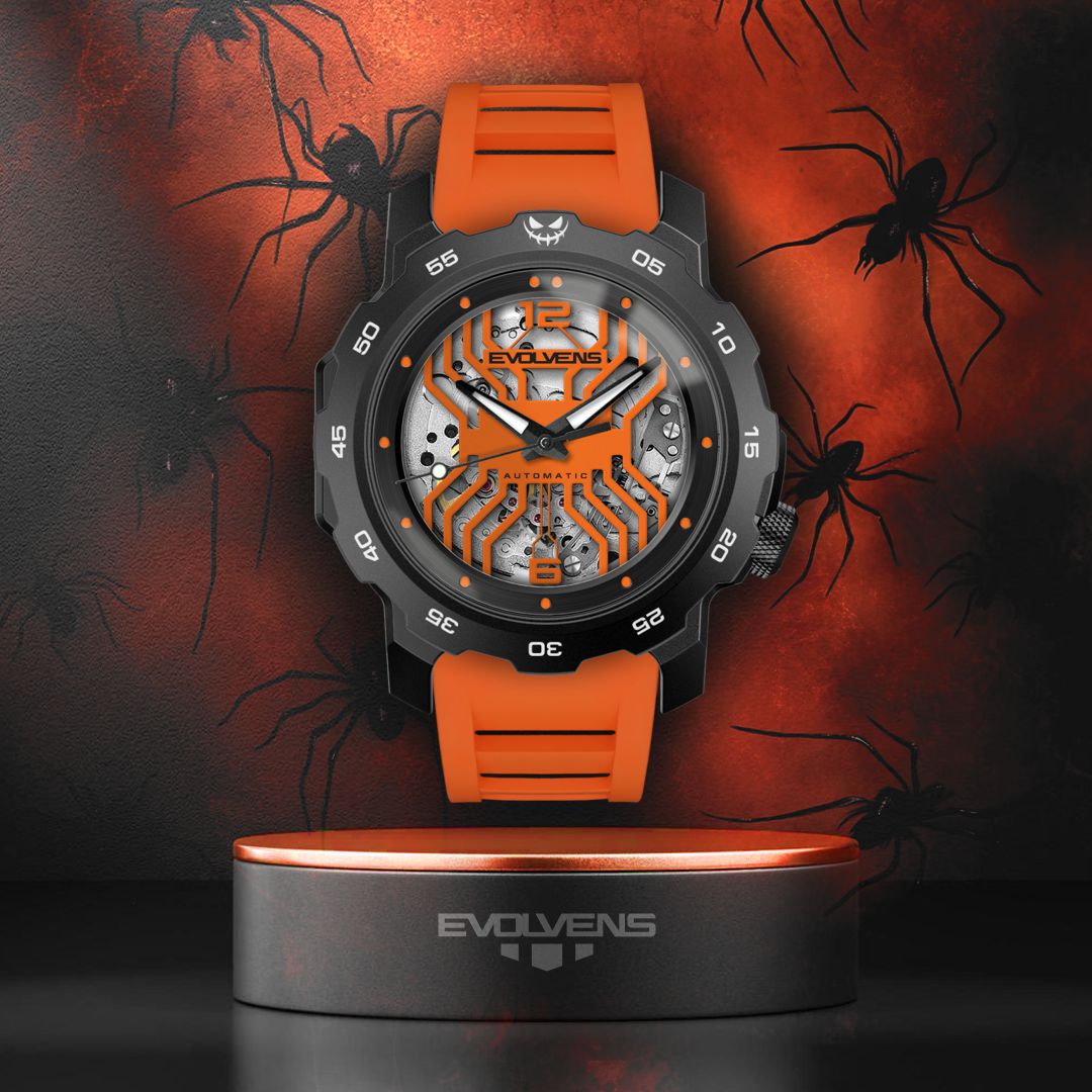 Evolvens HALLOWEEN Orange-Spider 44 mm Automata Karóra